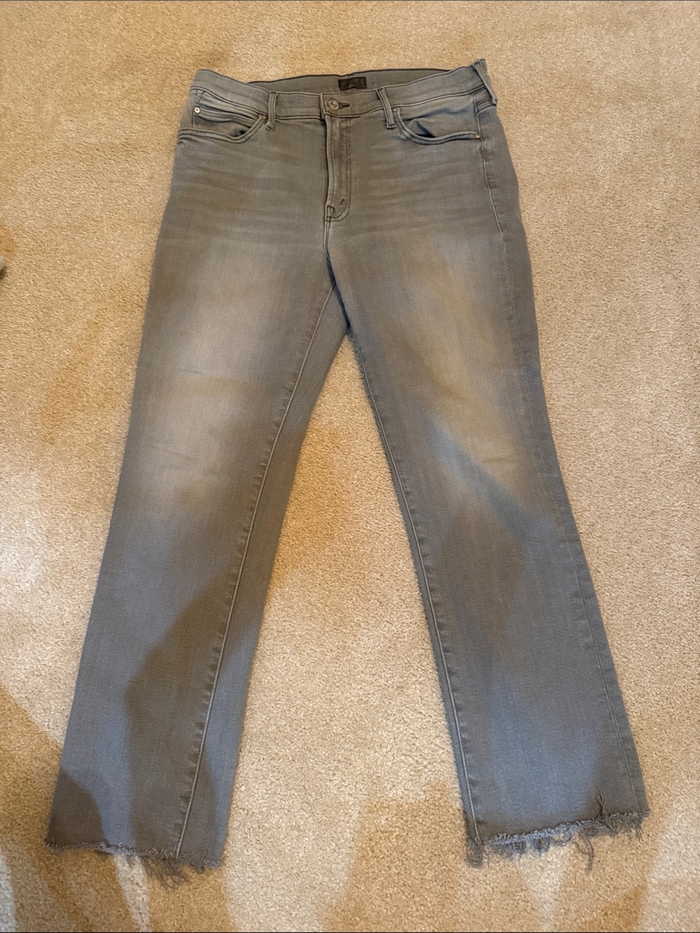 Mother Women’s Grey Raw-Hem Straight Jeans